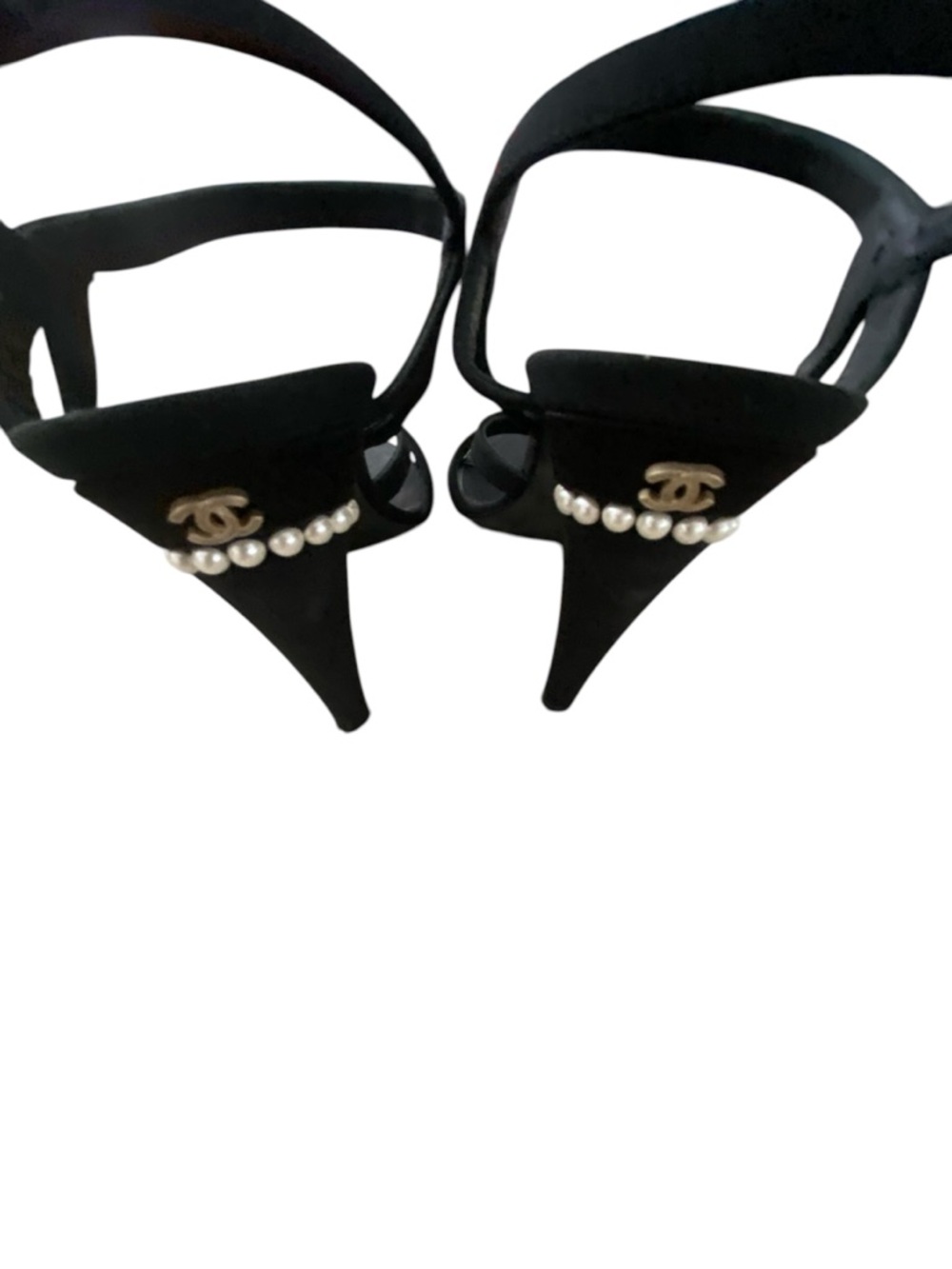 CHANEL Black Satin Strappy Heels with Pearl & Crystal Ornaments size 40 - Picture 11 of 11